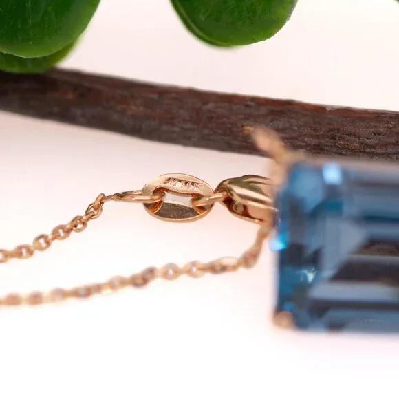 8.3cts London Blue Topaz Necklace in 14K Solid GoldFine Jewelry